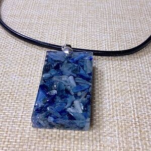 Black Leather Cord Necklace Kyanite Stone Pendant
